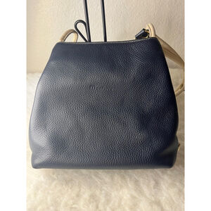Monforte Pebbled Leather Shoulder Bag Navy Purse Made in Spain